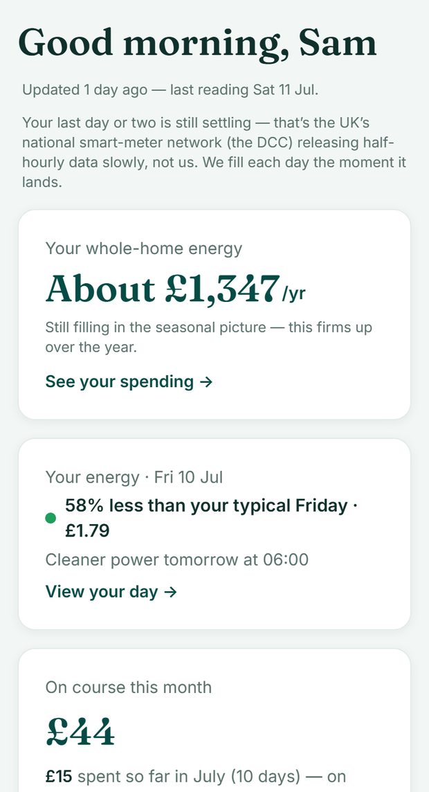 The Joulely app home screen: whole-home energy for one home
