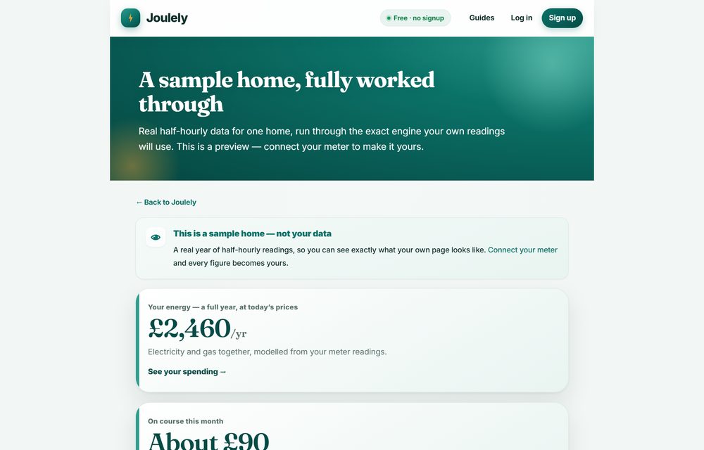 The Joulely web app showing a home's whole-year energy